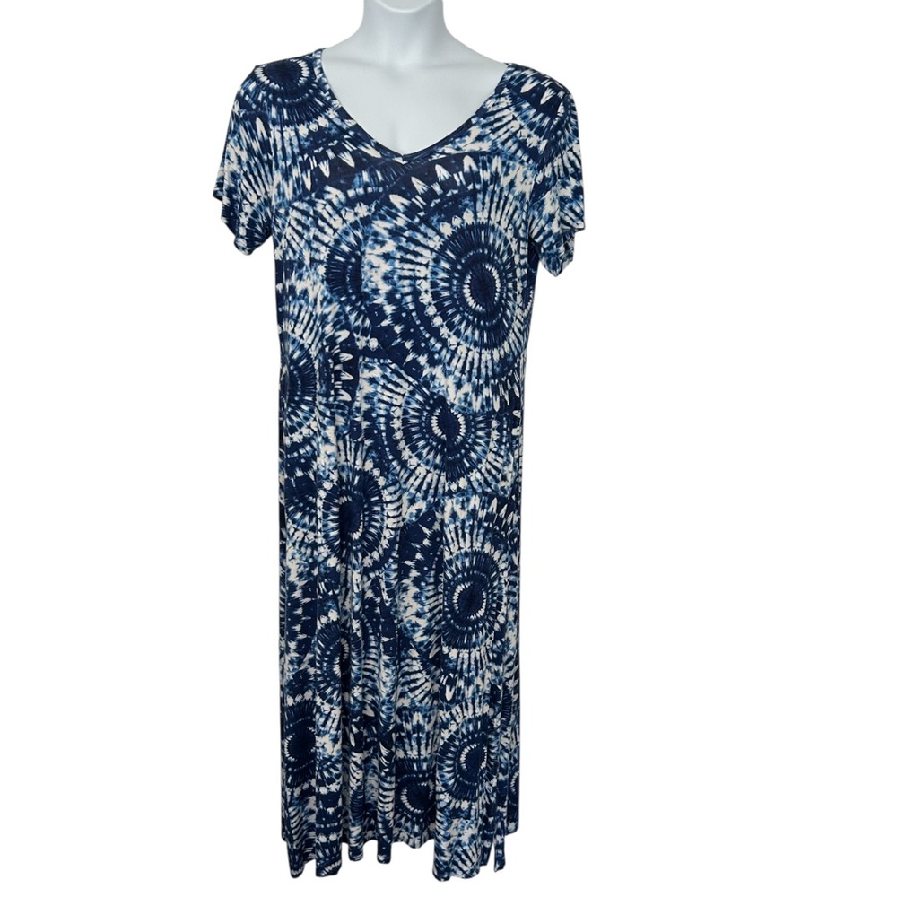 Belle by Kim Gravel short sleeve blue tie dye maxi dress Women’s size medium